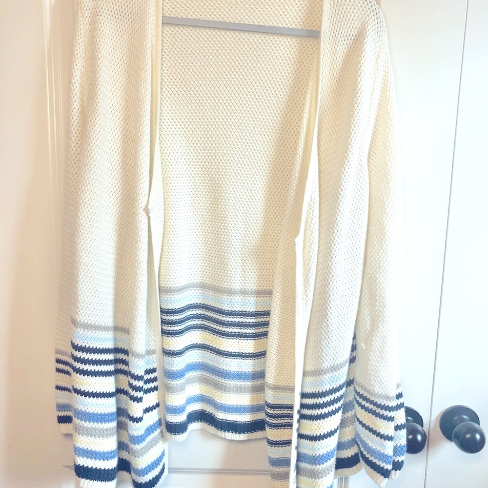 J. Jill Ivory Knit Cardigan Sweater Waterfall Front Stripe
